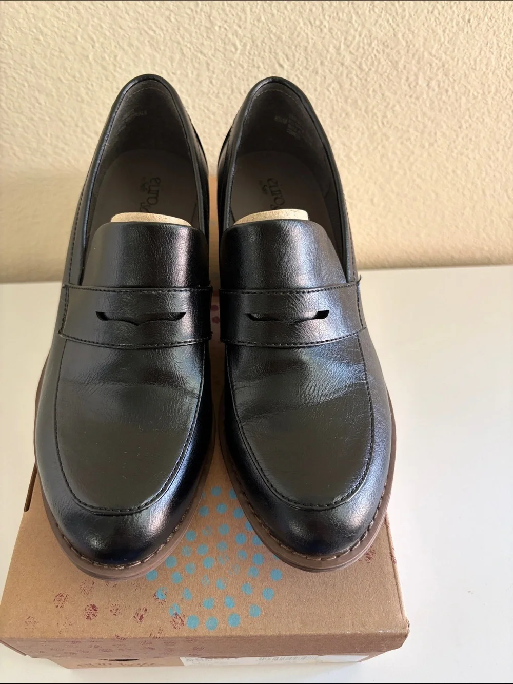 Abbott Black Leather Low Block Heel Loafer